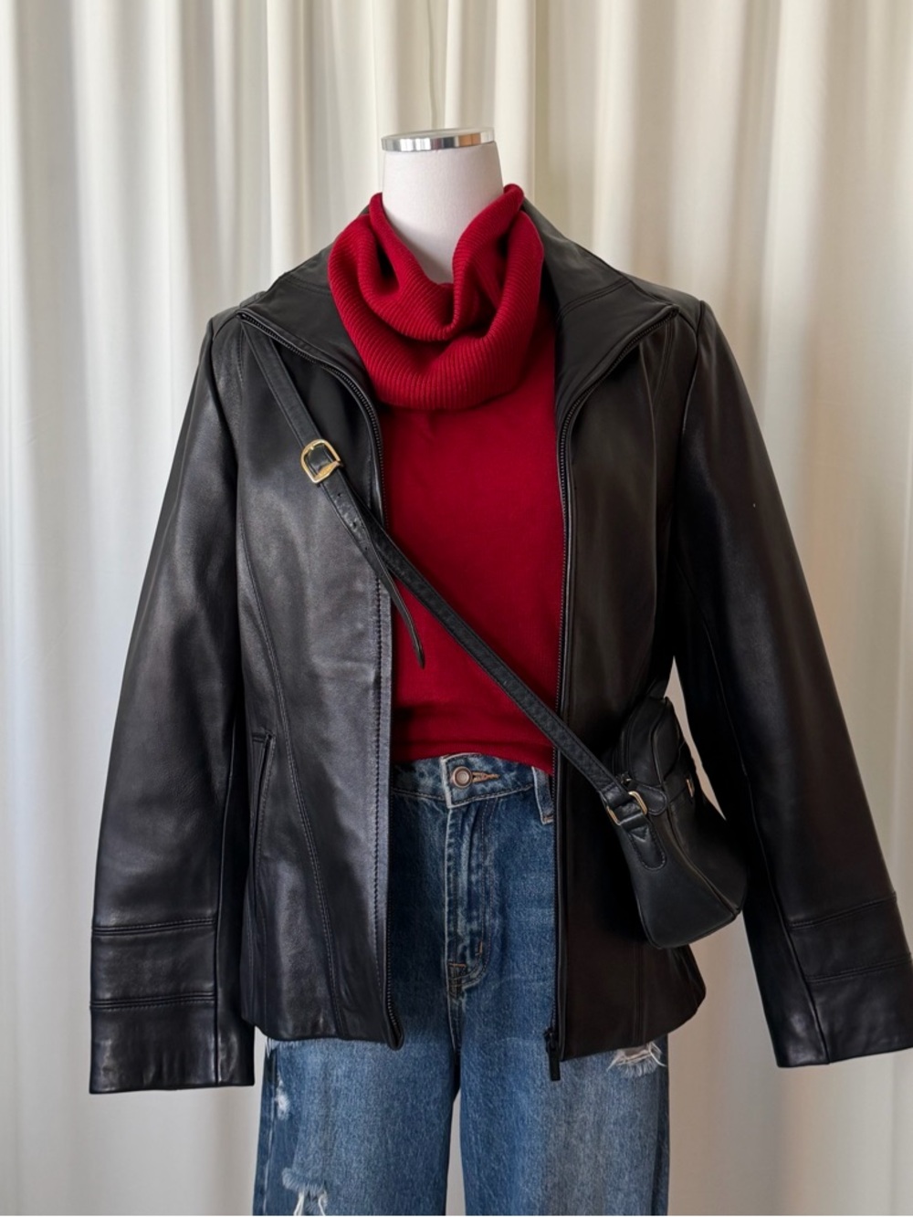 Calvin Klein Black Leather Zip-Up Jacket size large.